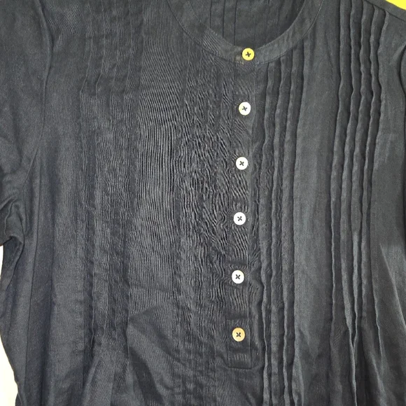 Quince 100% European Linen Navy Short Sleeve Swing Dress Pleated Front Medium - Picture 7 of 9